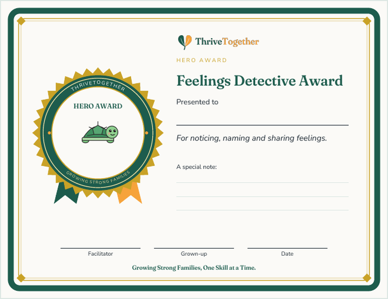 Sample Hero Award certificate